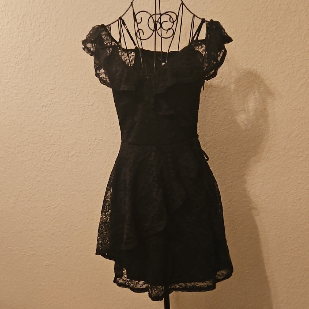 love, Fire Black Lace Mini Dress